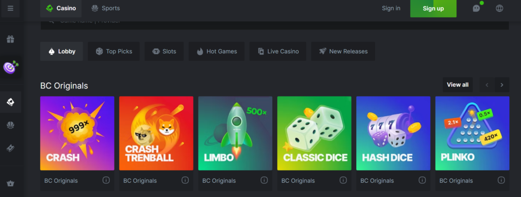 BC Game casino and sport games